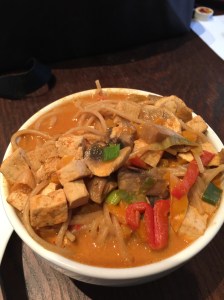 "Nutty" Stew over 2 oz of whole wheat pasta. 